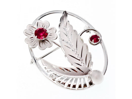 925 Sterling Silver Pink Topaz "Flowers" Brooch