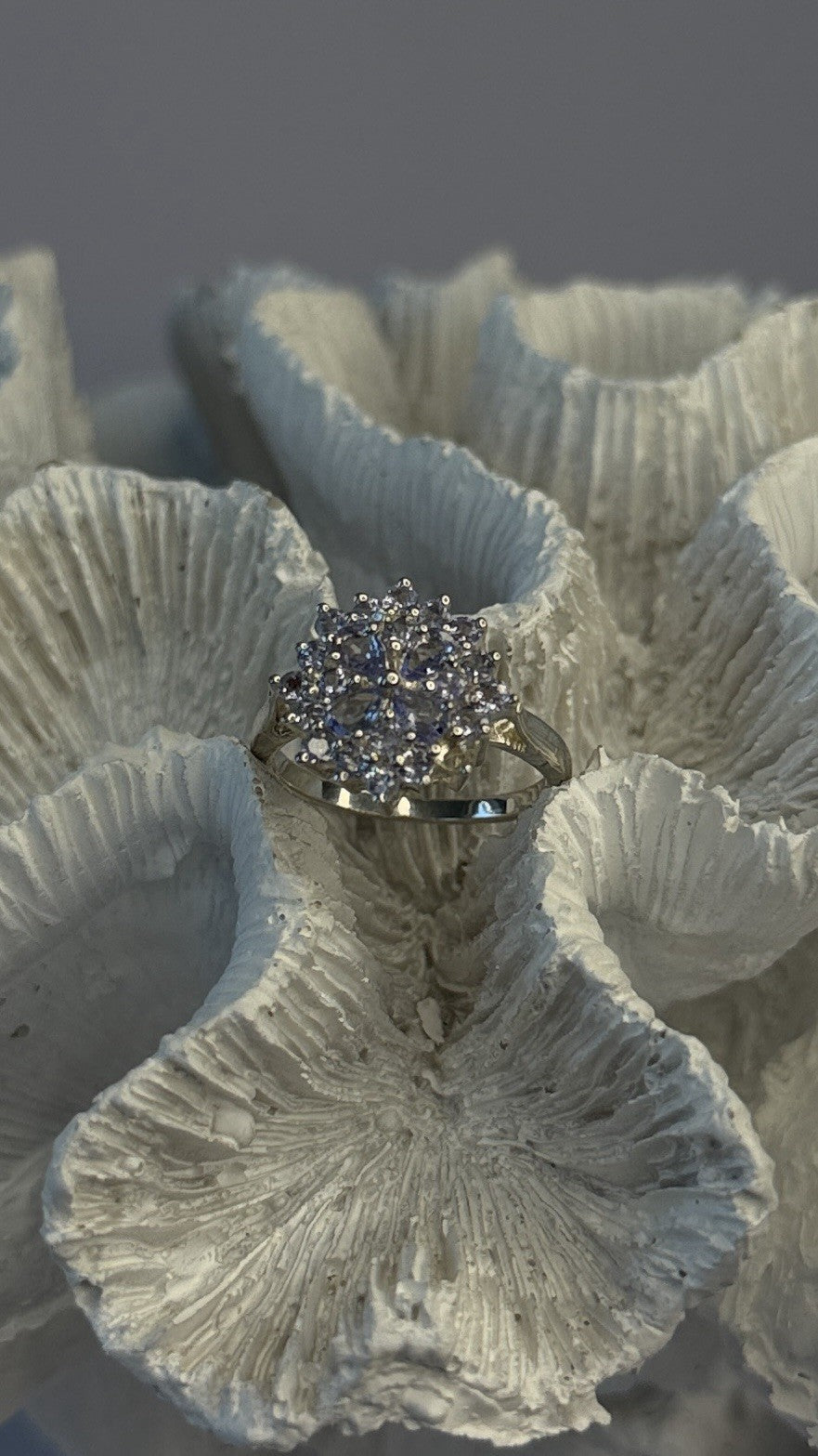 Floral 925 Sterling Silver Tanzanite Ring Size 7