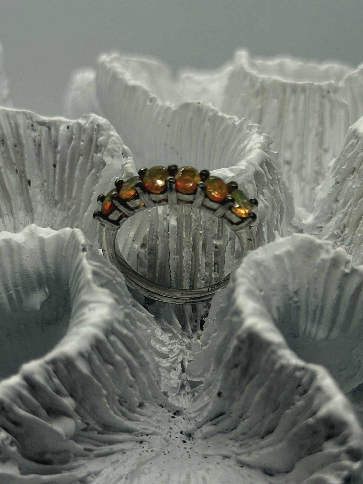 925 Sterling Silver Fire Opal Ring Size 4