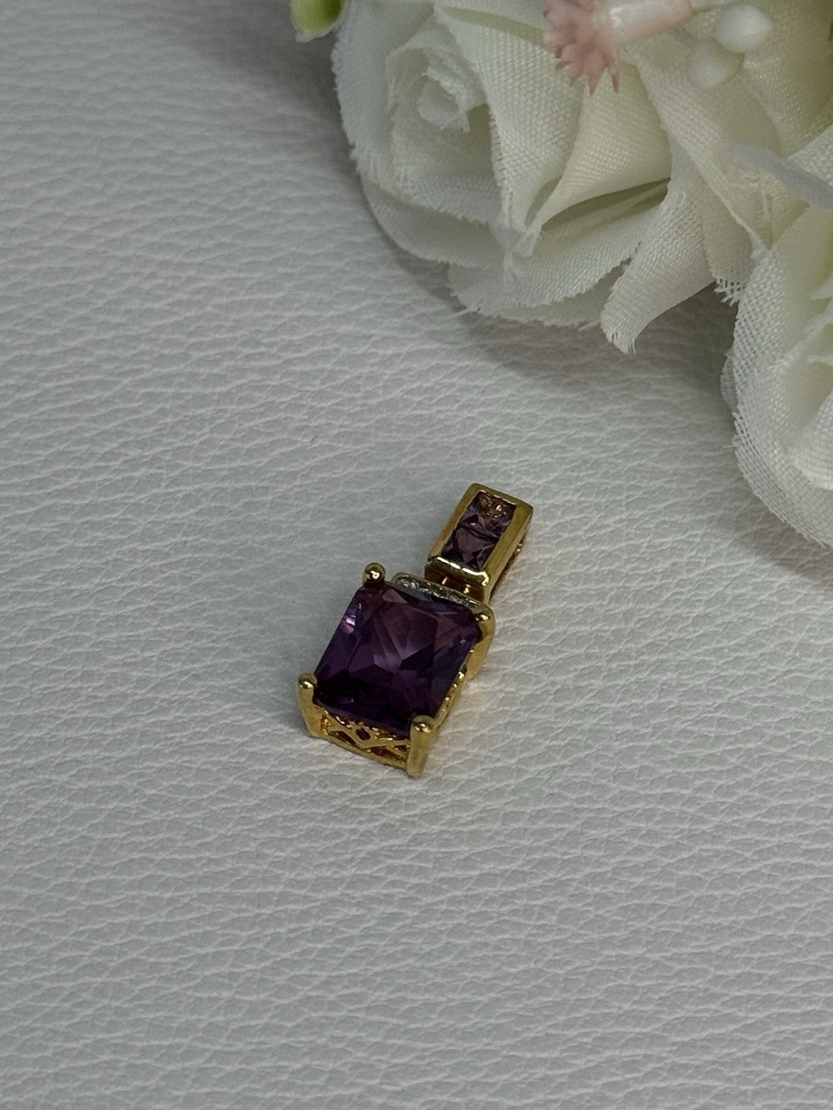 925 Sterling Silver Gold Plated Amethyst Pendant Length 0.80 Inch