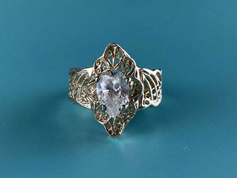 925 Sterling Silver White CZ Openwork Ring Size 6.5