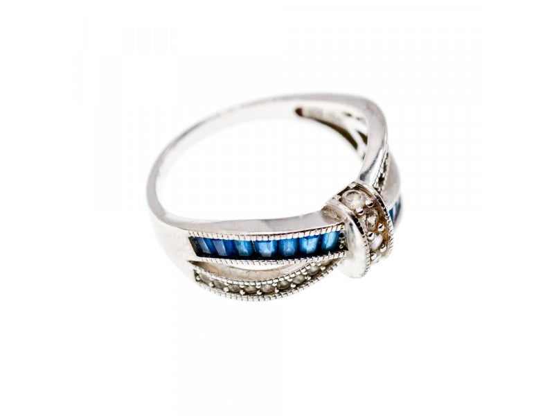 925 Sterling Silver Blue & White Spinel Ring Size 9.5