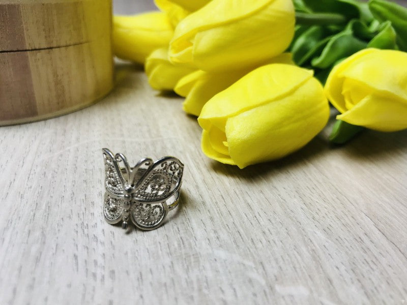 925 Sterling Silver "Openwork Butterfly" Ring Size 6.5