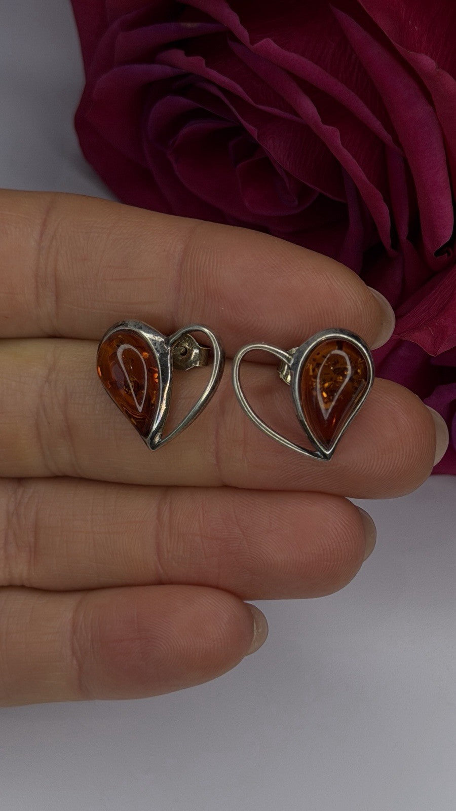 Heart 925 Sterling Silver Amber Earrings