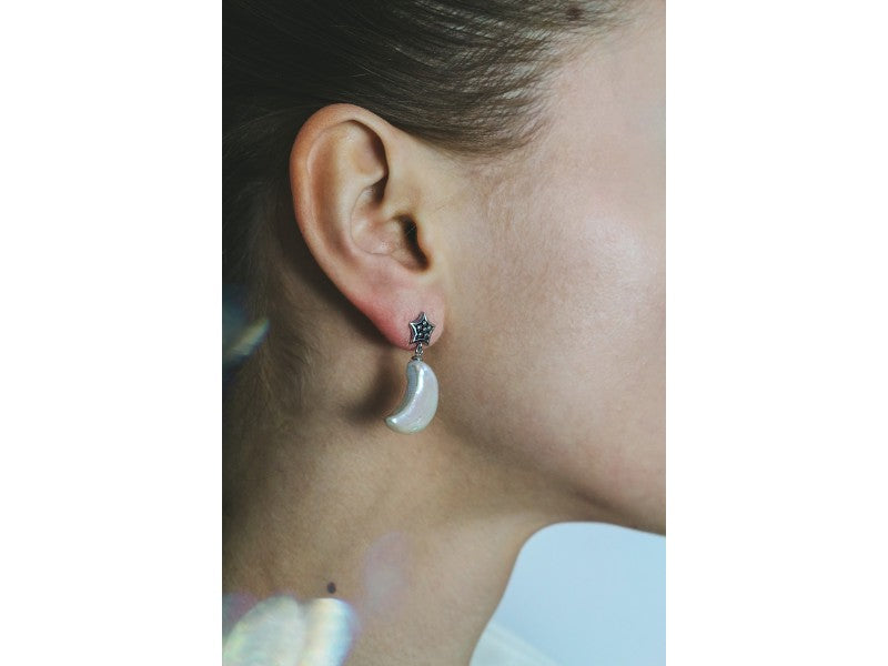 925 Sterling Silver Mother OF Pearl "Moon & Stars" Earrings