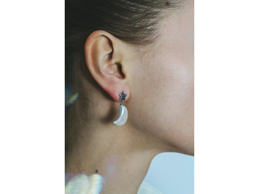 925 Sterling Silver Mother OF Pearl "Moon & Stars" Earrings