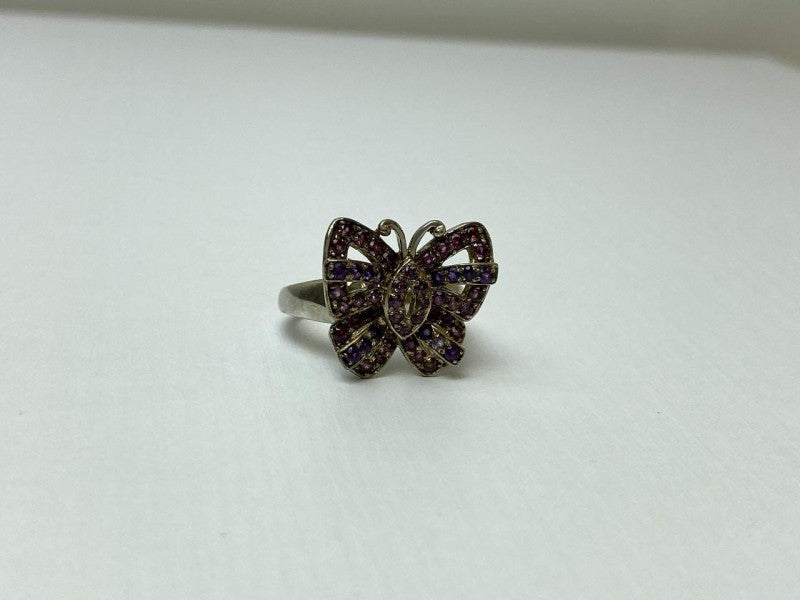 925 Sterling Silver Iolite & Pink Topaz "Butterfly" Ring Size 8