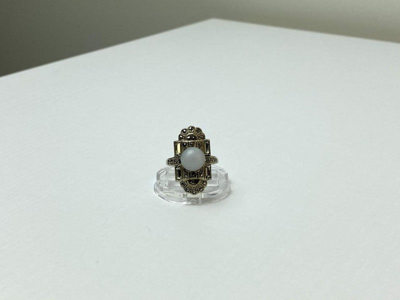 Vintage 925 Sterling Silver Agate, Goshenite & Marcasites Ring Size 5.5