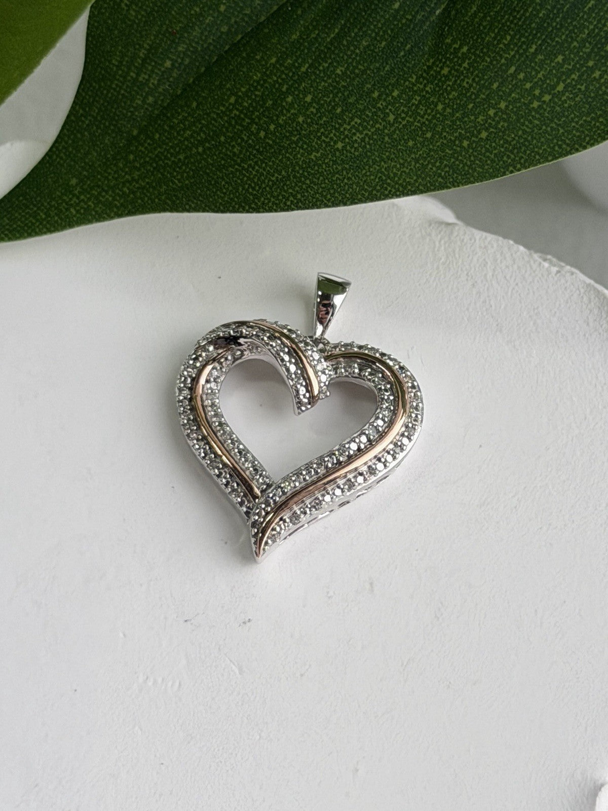 925 Sterling Silver & Gold Plated Diamond Heart Pendant
