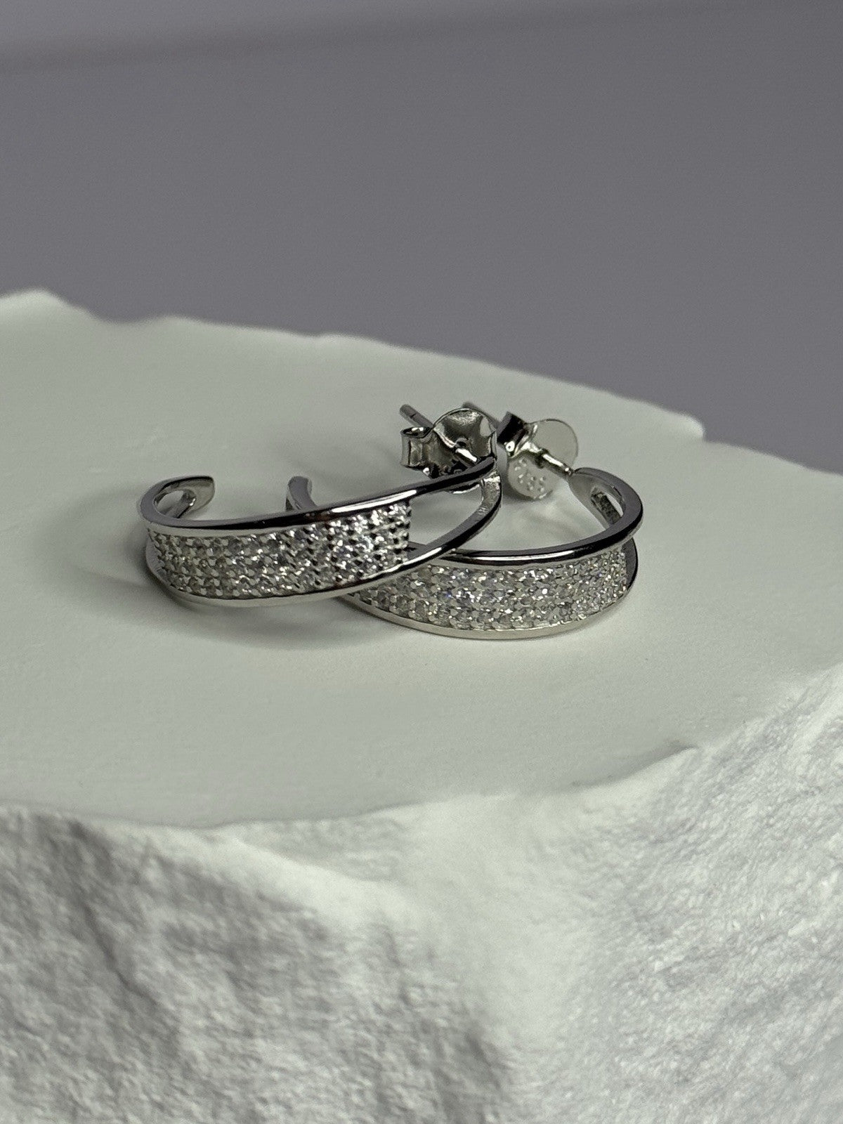 925 Sterling Silver Elegant CZ Earrings Length 0.76