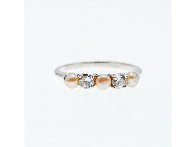 925 Sterling Silver Pearls & CZ Ring Size 10.5
