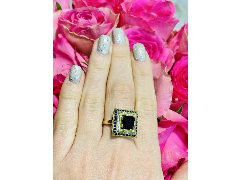 925 Sterling Silver Sapphire & CZ Ring Size 8