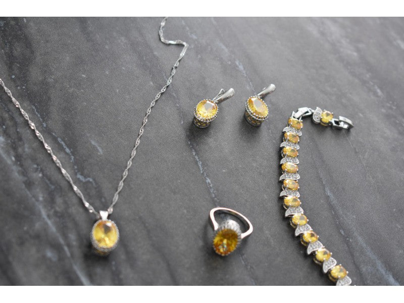 925 Sterling Silver Yellow CZ "Imitation Citrine" Set