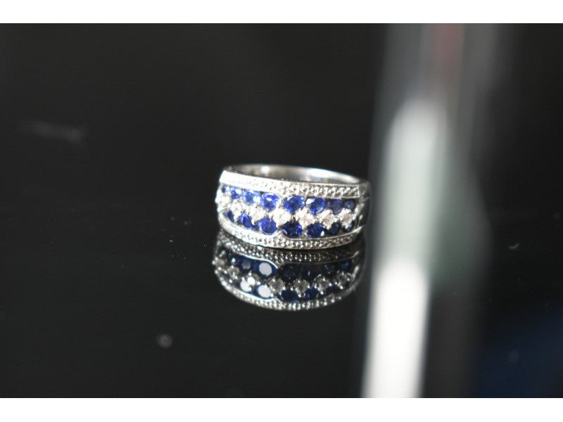 925 Sterling Silver London Blue & White Topaz Ring Size 6.5