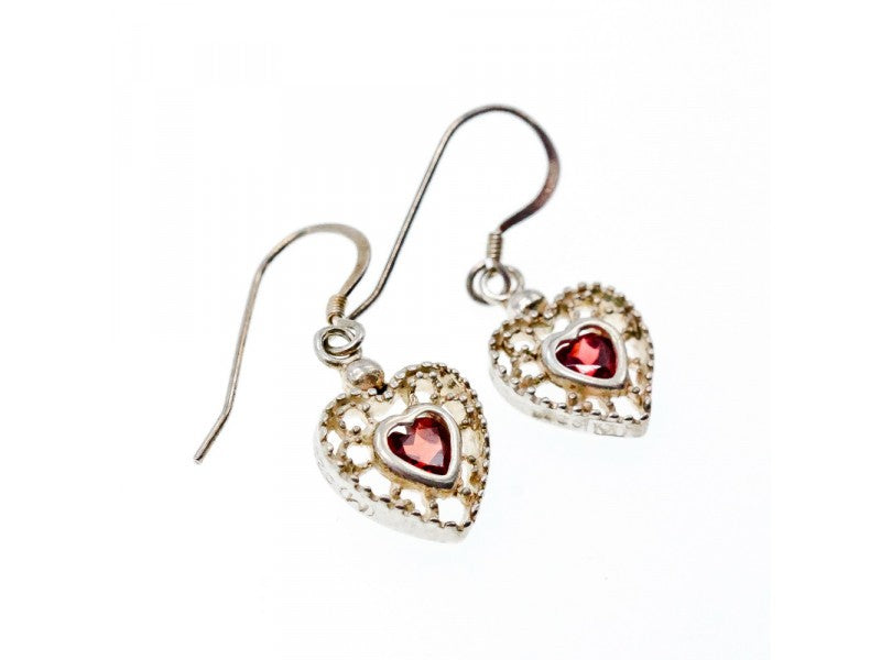 925 Sterling Silver Garnet "Hearts" Earrings