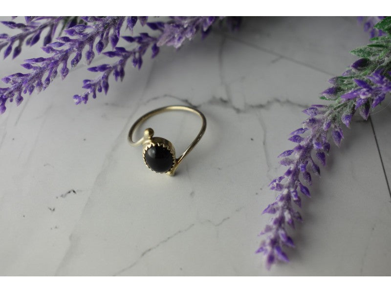 925 Sterling Silver Black Agate Ring Size 8