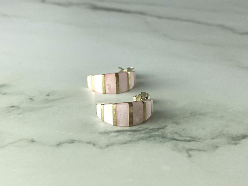 925 Sterling Silver Gold Plated Pink Mother Of Pearl Stud Earrings