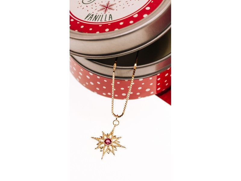 925 Sterling Silver Gold Plated Ruby "Star" Chain With Pendant
