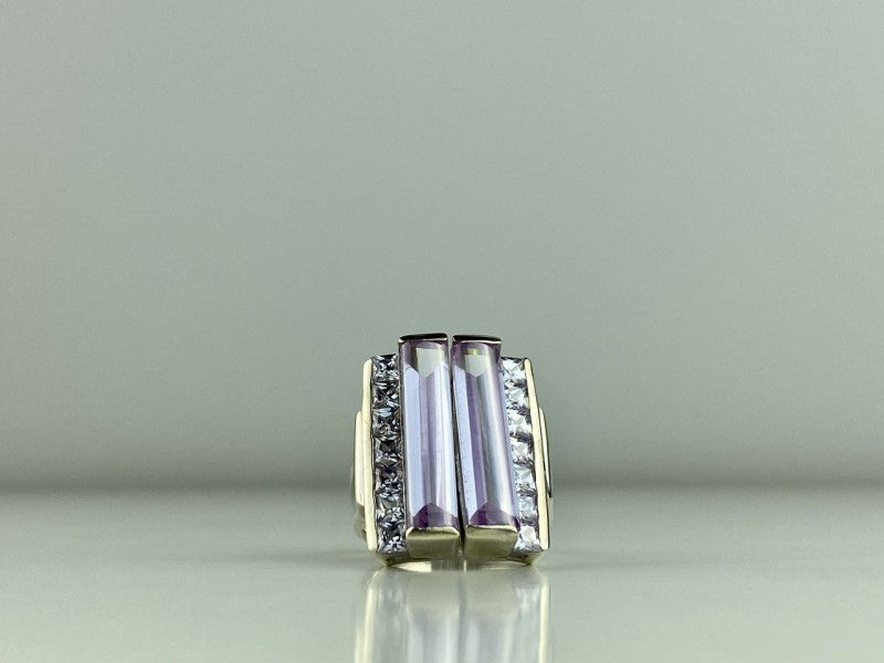 925 Sterling Silver Iolite & CZ Ring Size 7