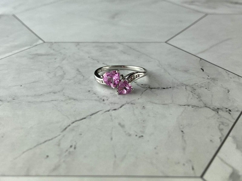 925 Sterling Silver Pink Topaz "Hearts" Ring Size 7