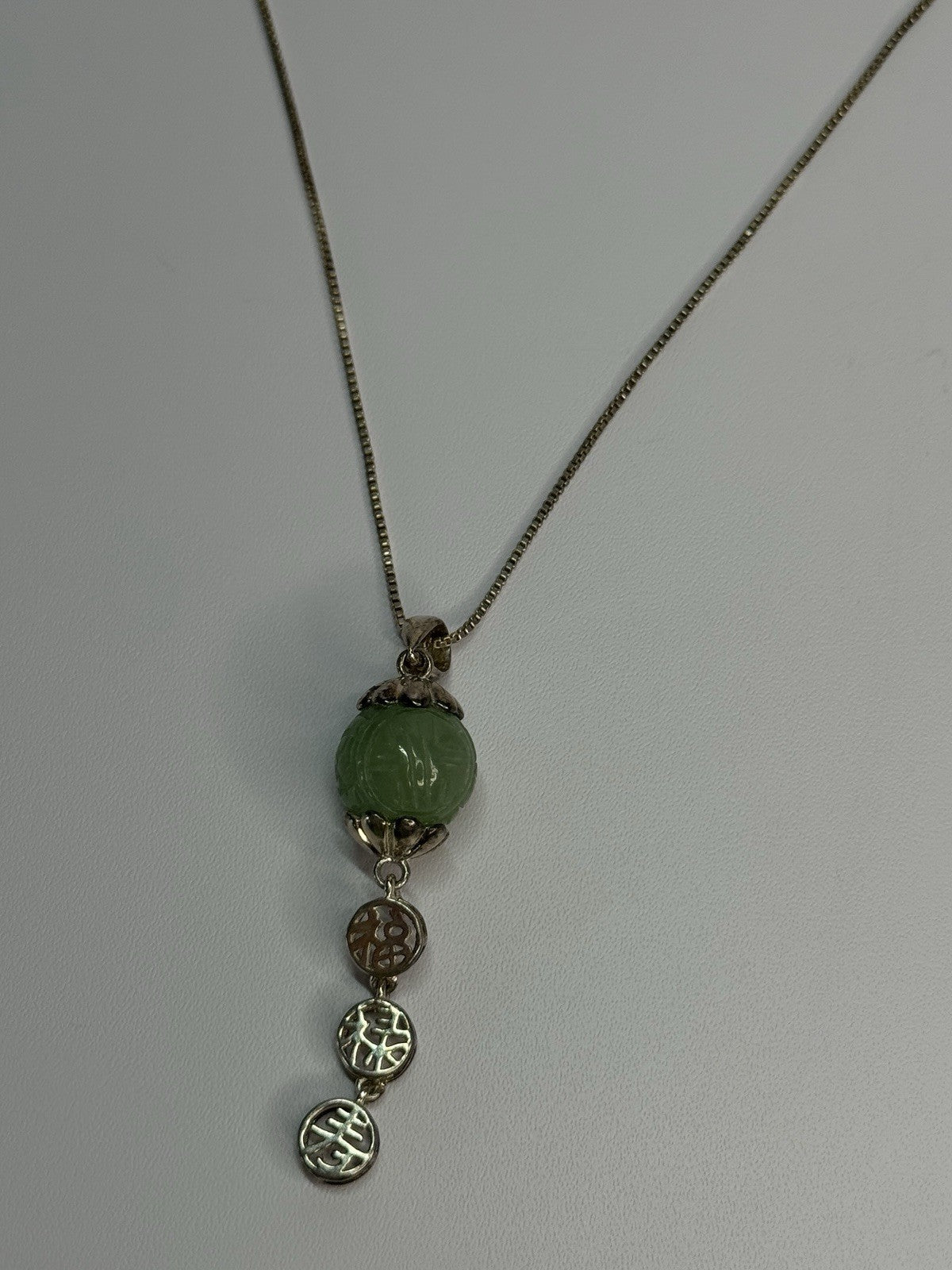 925 Sterling Silver Jadeite Necklace Length 18 Inch
