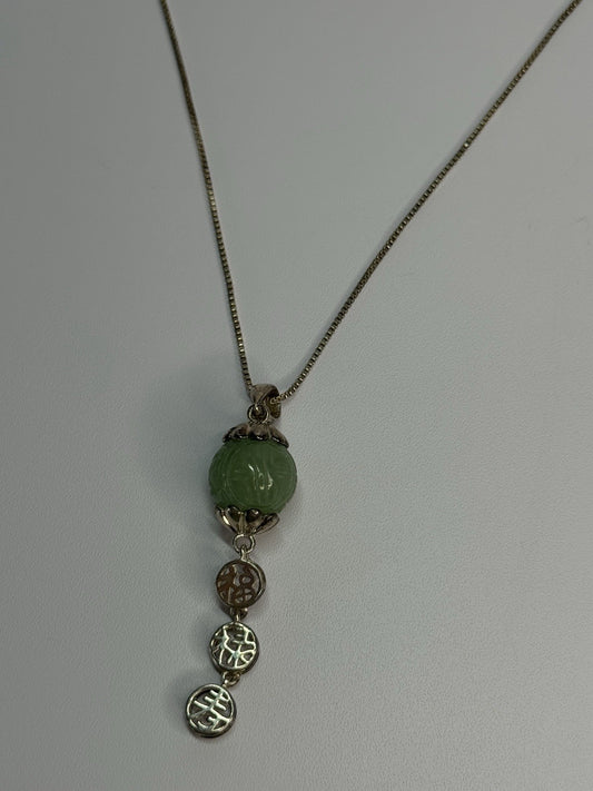 925 Sterling Silver Jadeite Necklace Length 18 Inch