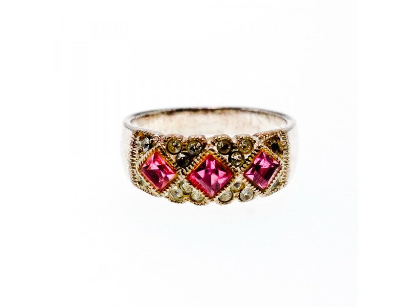 925 Sterling Silver Pink & White CZ Ring Size 5.5
