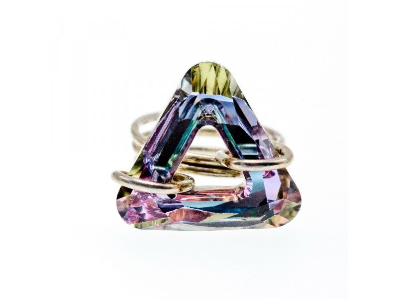 925 Sterling Silver Multicolor Jewelry Glass Ring Size 6.5 Italy