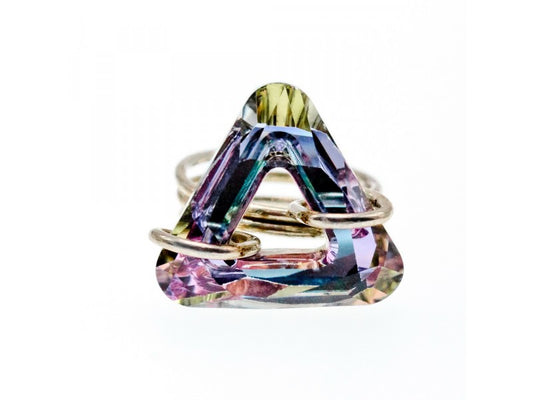 925 Sterling Silver Multicolor Jewelry Glass Ring Size 6.5 Italy