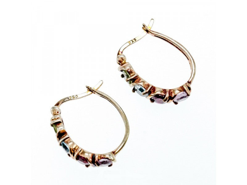 Vintage 925 Sterling Silver Gold Plated Multi Gemstones Earrings