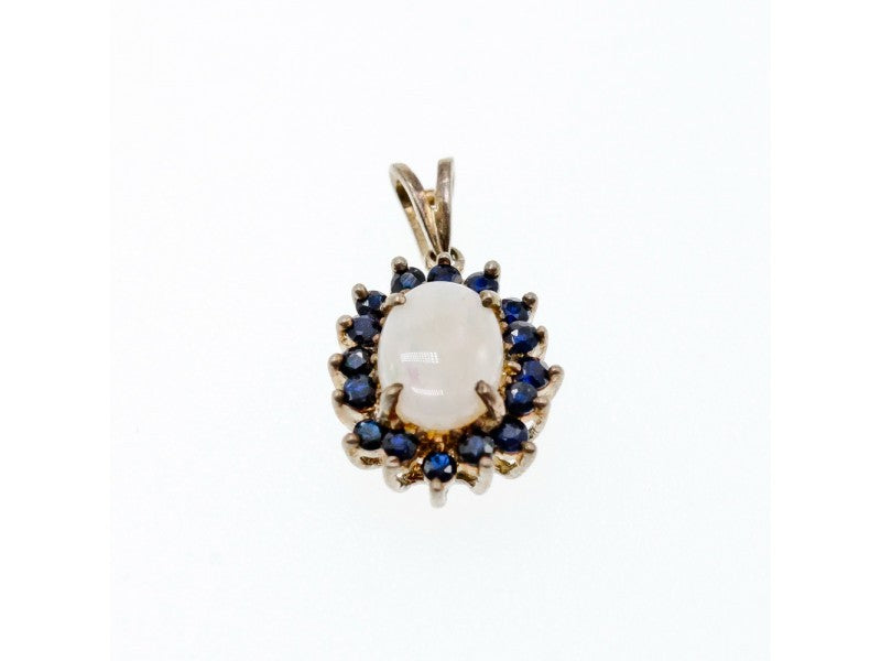 925 Sterling Silver Opal & Sapphires Pendant