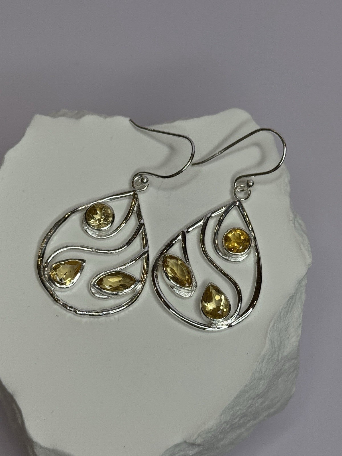 925 Sterling Silver Citrine Earrings Length 1.8 Inch