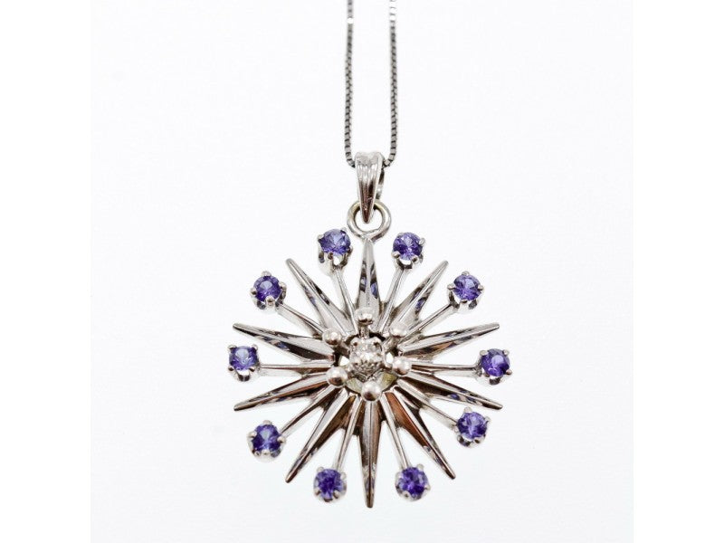 14K White Gold Sapphires & Diamond Chain With Pendant