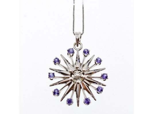 14K White Gold Sapphires & Diamond Chain With Pendant