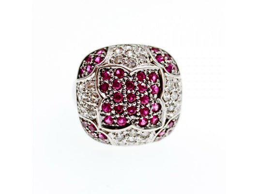 925 Sterling Silver White and Pink Topaz Ring Size 8