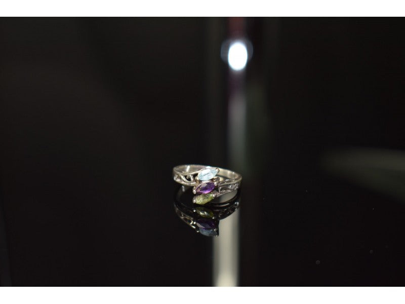 925 Sterling Silver Topaz, Amethyst & Peridot Ring Size 7