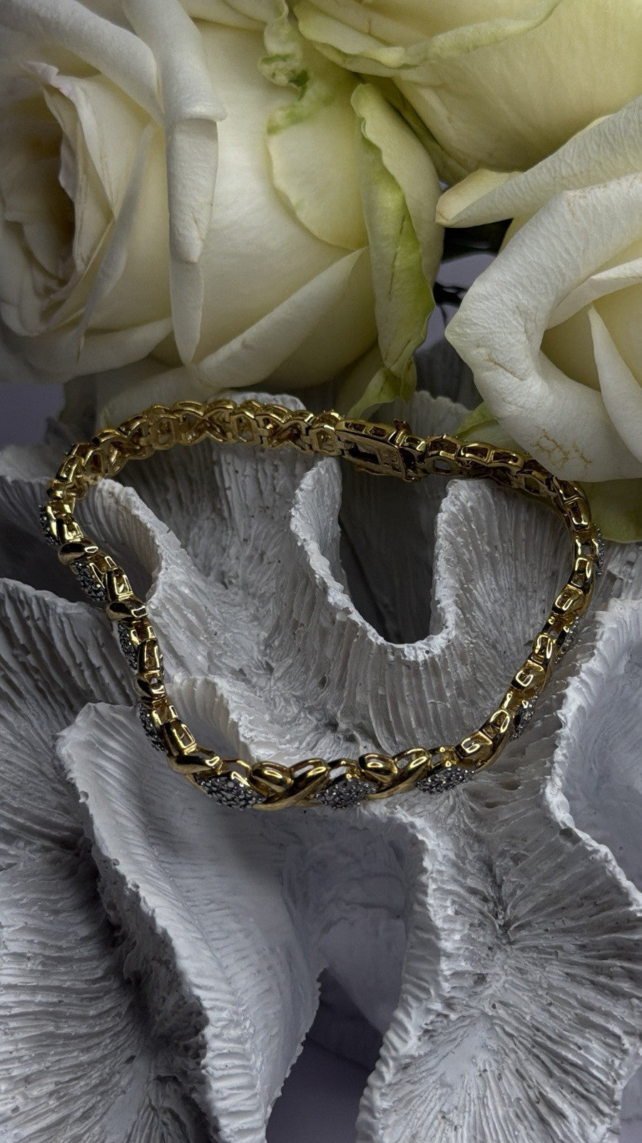 Elegant Tennis 925 Sterling Silver Gold Plated Bracelet Size 8