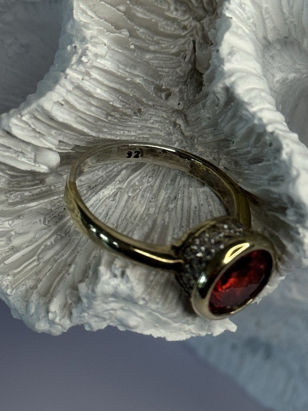 925 Sterling Silver Orange Crystal Ring Size 7