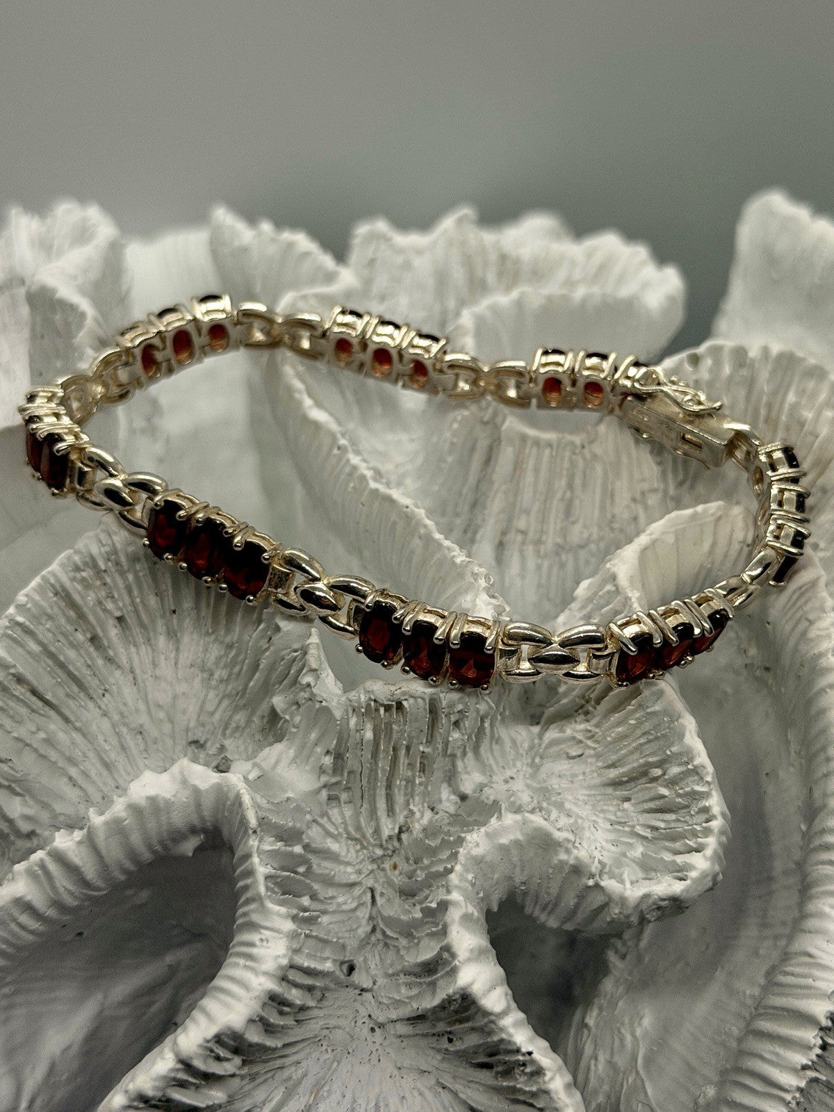 Beautiful 925 Sterling Silver Red Garnet Bracelet