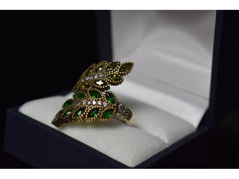 925 Sterling Silver With Gilding Green Alpanite & CZ Ring Size 8.5