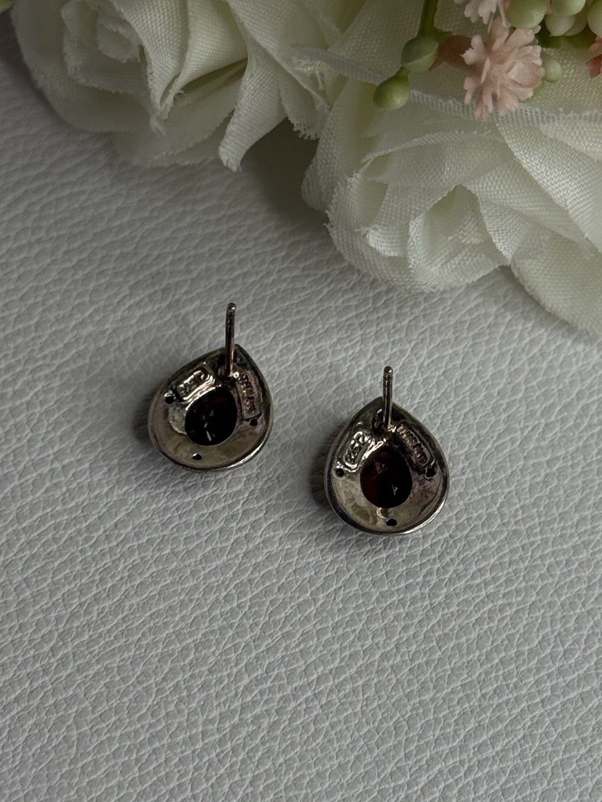 925 Sterling Silver Garnet & Marcasite Earrings Length 0.60 Inch