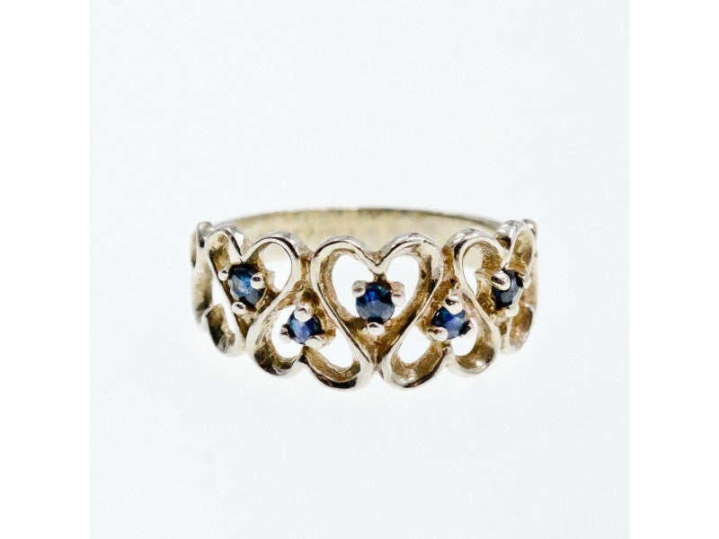 925 Sterling Silver Sapphires "Hearts" Ring Size 9.5