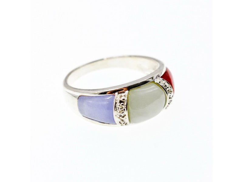 925 Sterling Silver Multicolor Nephrite Ring Size 11.75