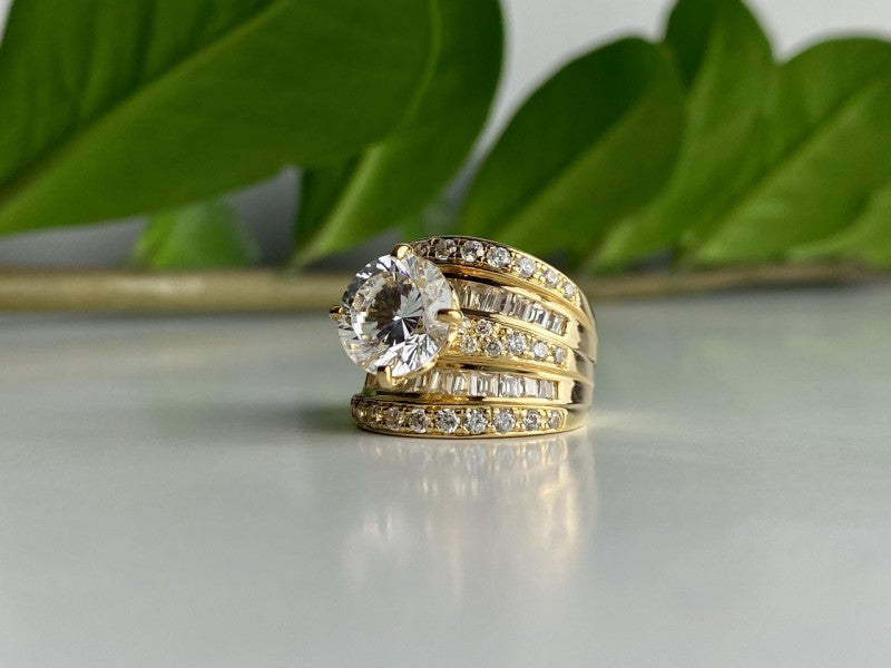 925 Sterling Silver Gold Plated CZ Ring Size 6.5