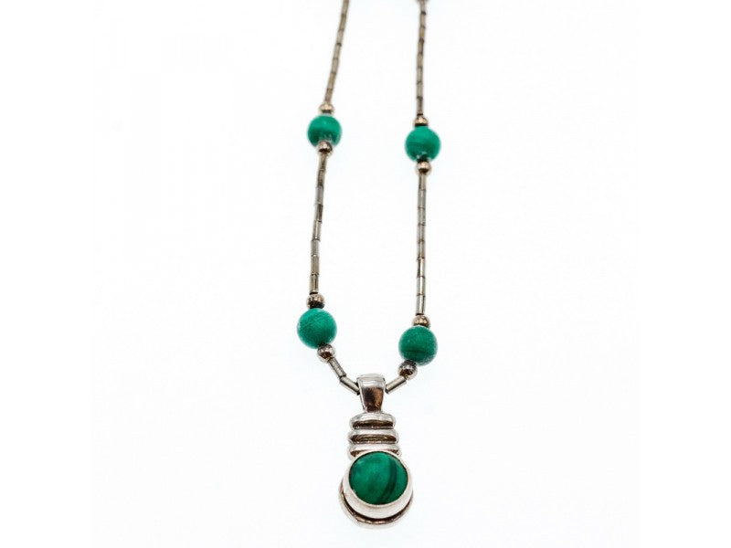 Vintage 925 Sterling Silver Malachite Necklace