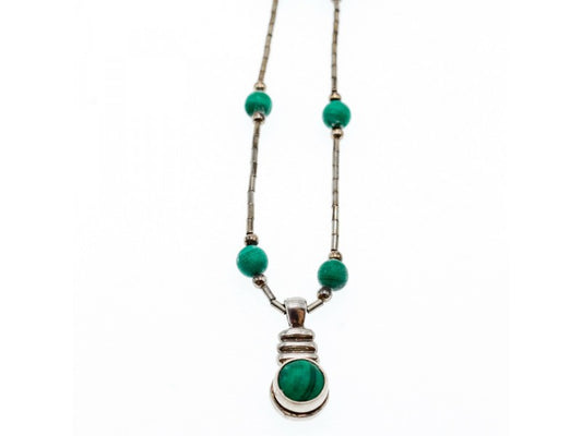Vintage 925 Sterling Silver Malachite Necklace
