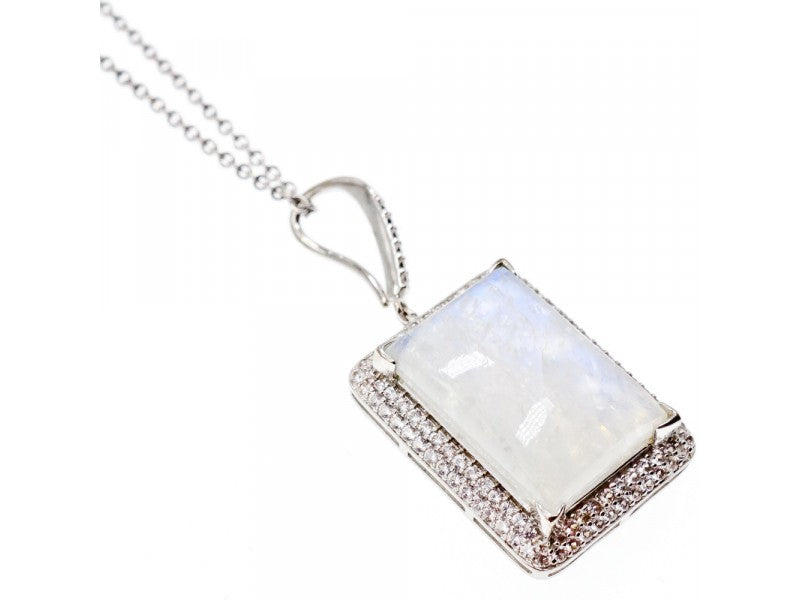 925 Sterling Silver Moonstone & CZ Chain With Pendant