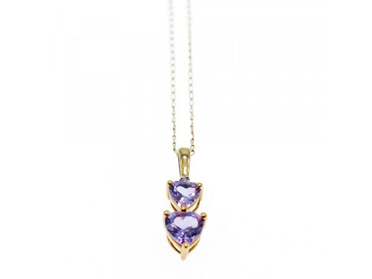 10K Yellow Gold Amethyst & Diamond Hearts Chain With Pendant