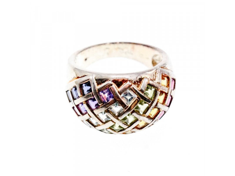 925 Sterling Silver Multi Gemstones Ring Size 7