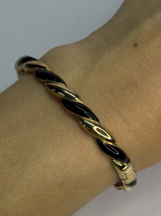 Bangle 925 Sterling Silver Gold Plated Onyx Bracelet